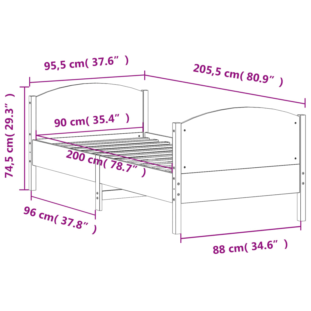 Cadre de lit sans matelas blanc 90x200 cm bois de pin massif - XIOS