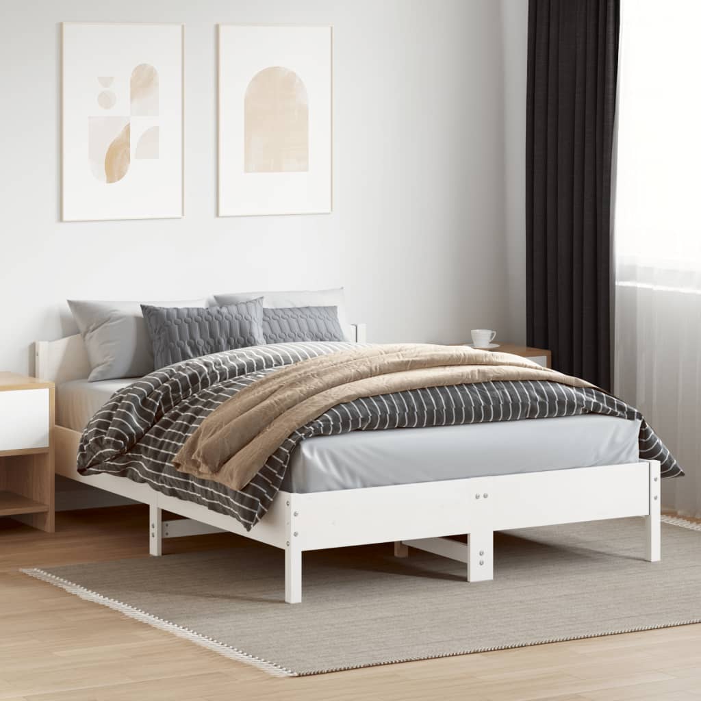 Cadre de lit sans matelas blanc 140x200 cm bois de pin massif - XIOS