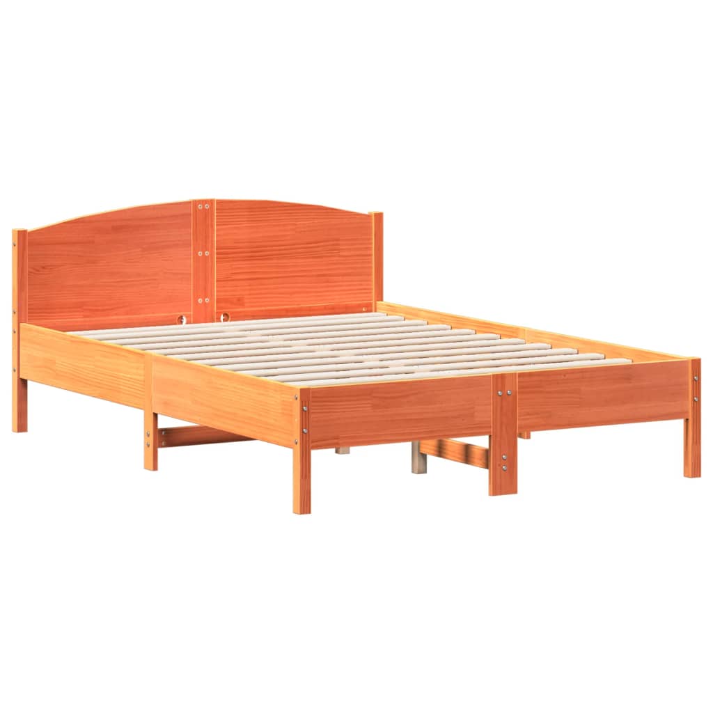 Cadre de lit sans matelas cire marron 135x190cm bois pin massif - XIOS