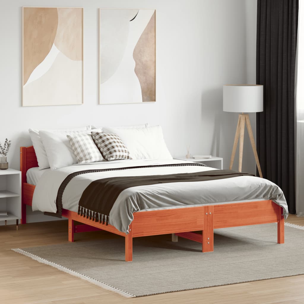 Cadre de lit sans matelas cire marron 135x190cm bois pin massif - XIOS