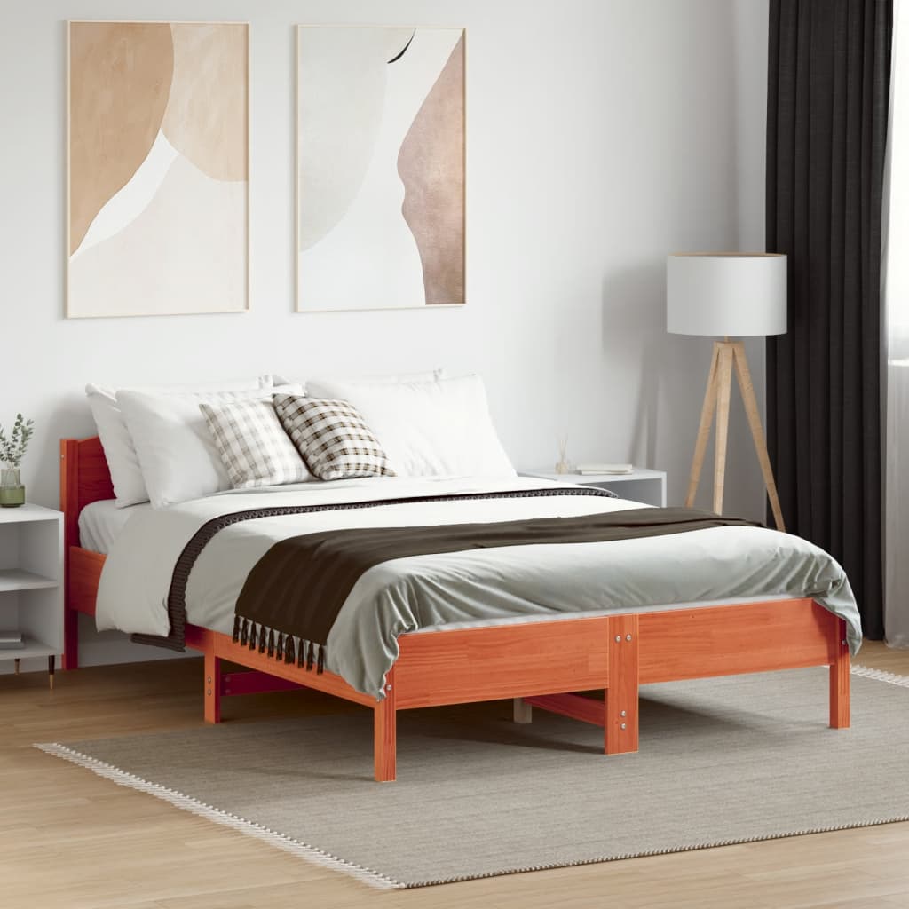Cadre de lit sans matelas cire marron 120x190cm bois pin massif - XIOS