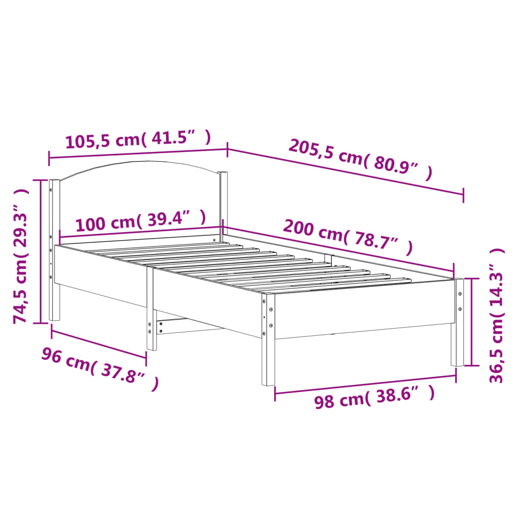 Cadre de lit sans matelas cire marron 100x200cm bois pin massif - XIOS