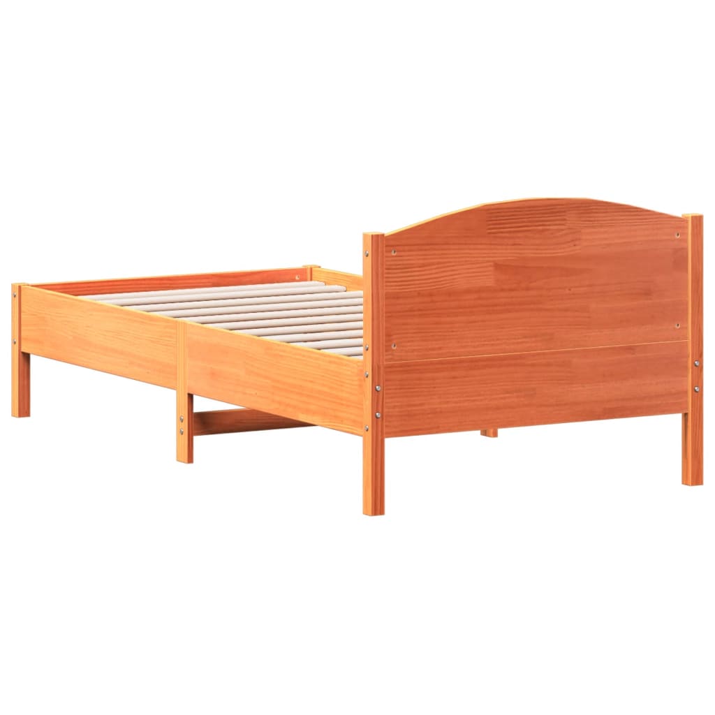 Cadre de lit sans matelas cire marron 90x190 cm bois pin massif - XIOS