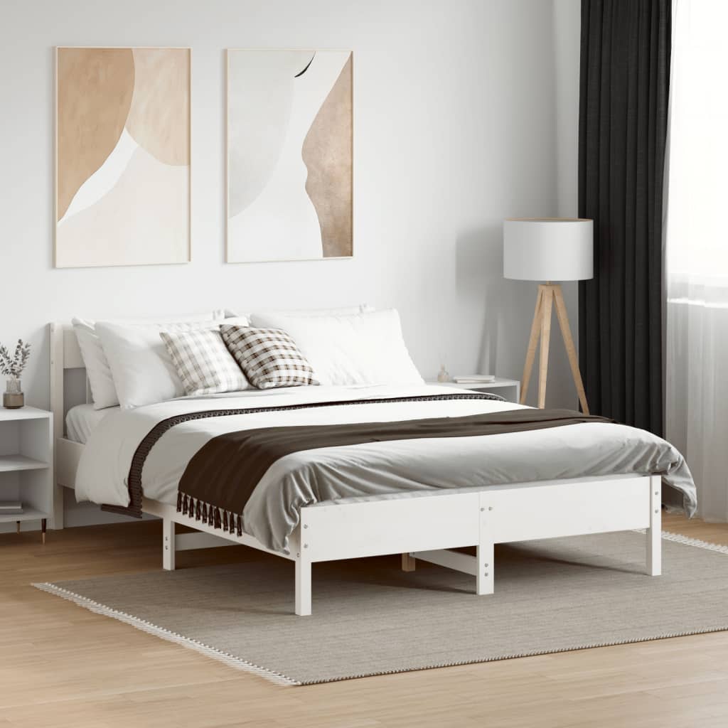 Cadre de lit sans matelas blanc 150x200 cm bois de pin massif - XIOS