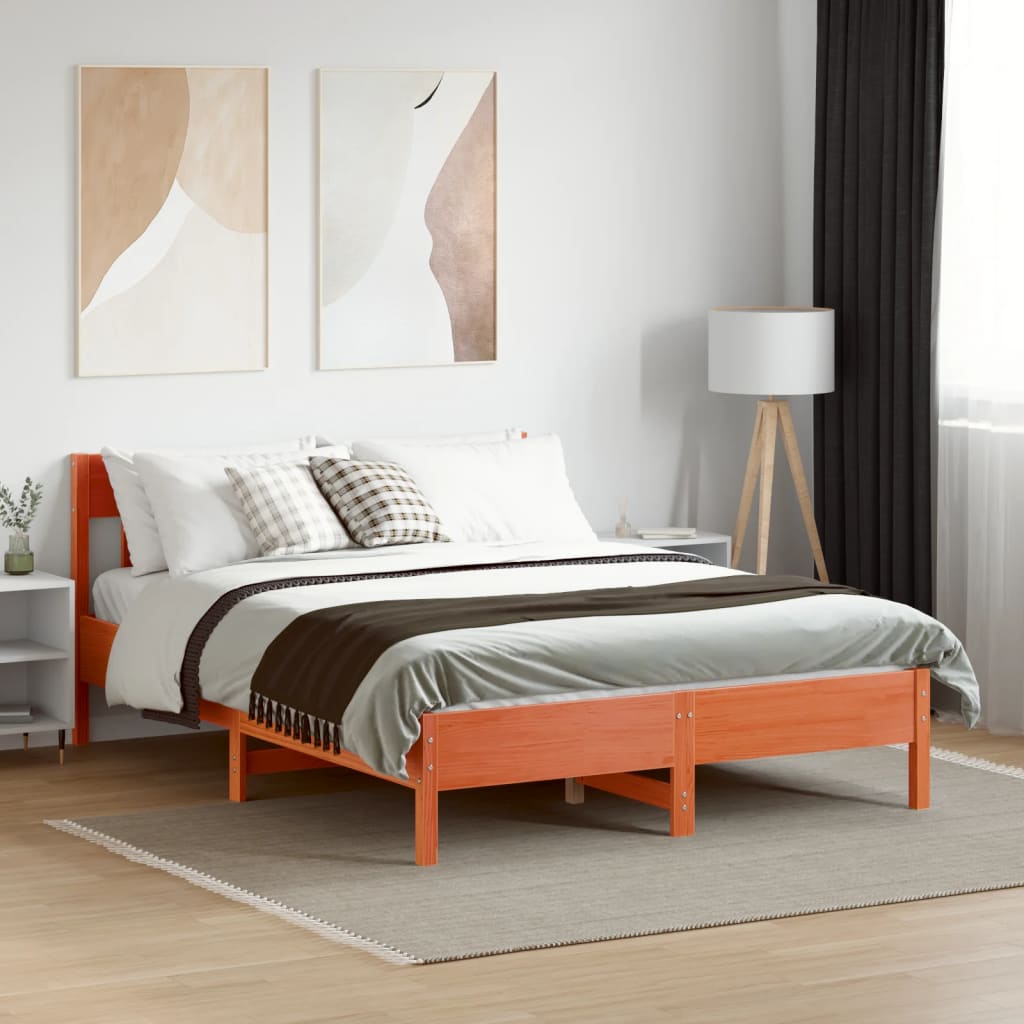 Cadre de lit sans matelas cire marron 120x200cm bois pin massif - XIOS