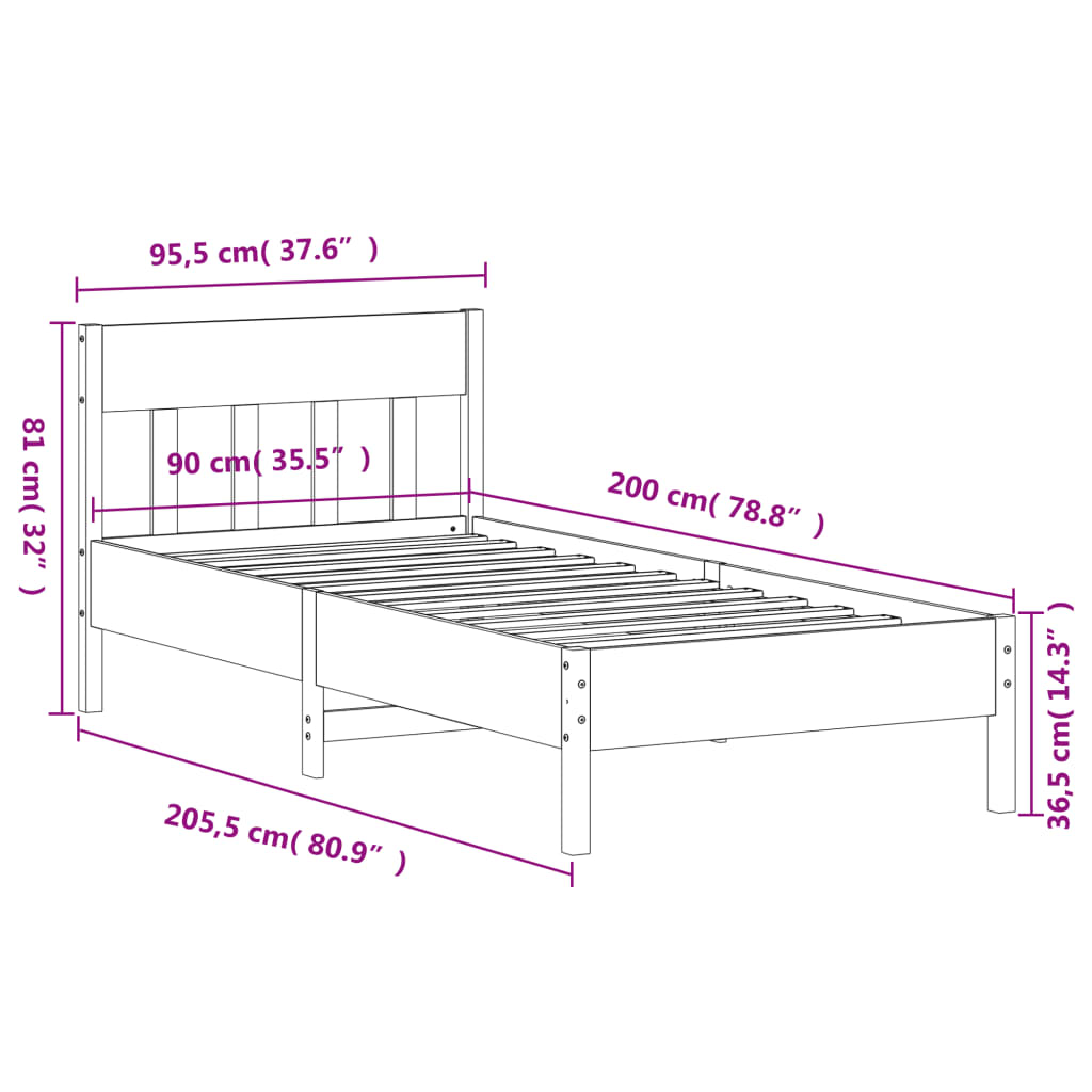 Cadre de lit sans matelas cire marron 90x200 cm bois pin massif - XIOS
