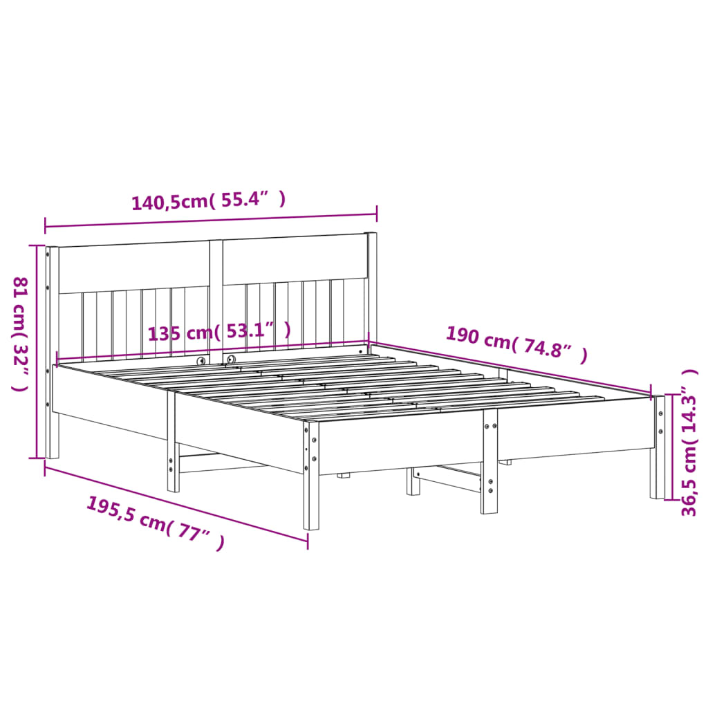 Cadre de lit sans matelas blanc 135x190 cm bois de pin massif - XIOS