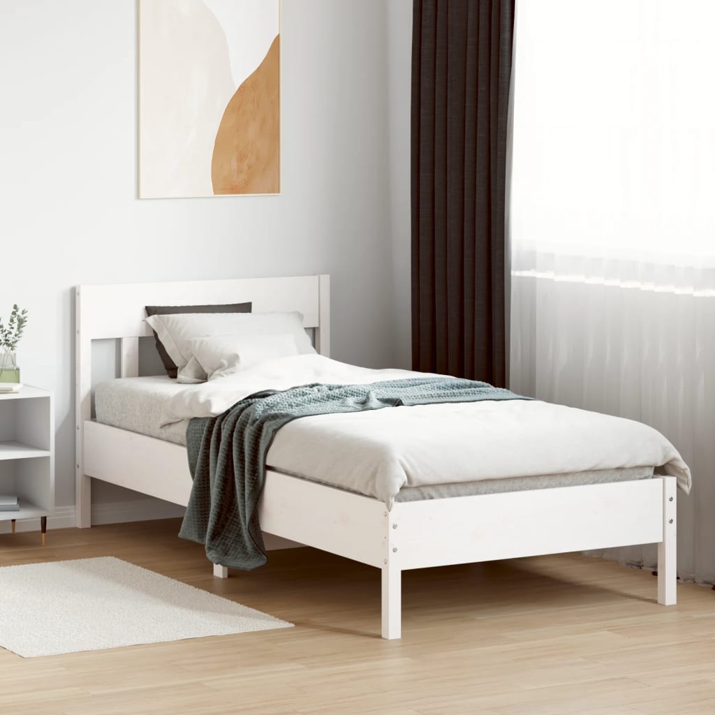 Cadre de lit sans matelas blanc 75x190 cm bois de pin massif - XIOS