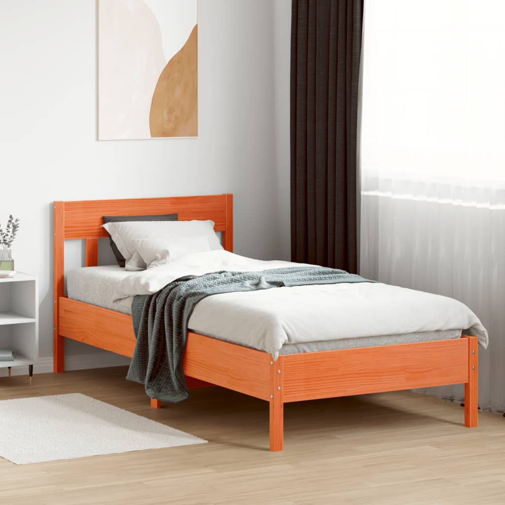 Cadre de lit sans matelas cire marron 75x190 cm bois pin massif - XIOS
