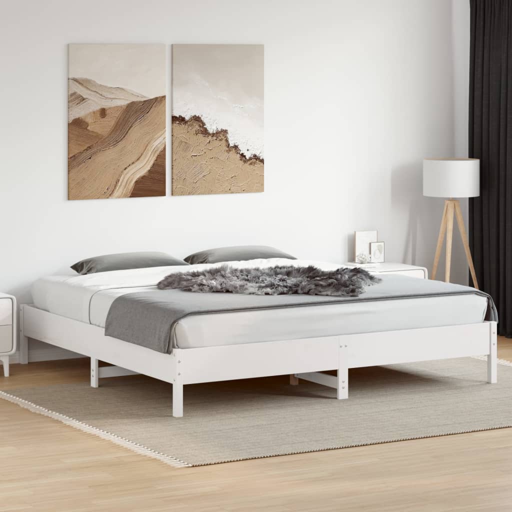 Cadre de lit sans matelas blanc 200x200 cm bois massif de pin - XIOS
