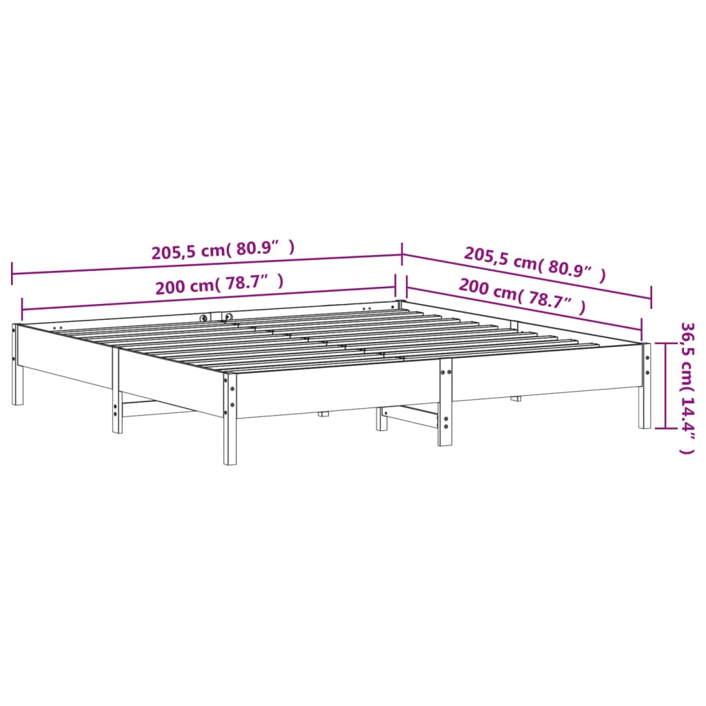 Cadre de lit sans matelas cire marron 200x200cm bois pin massif - XIOS