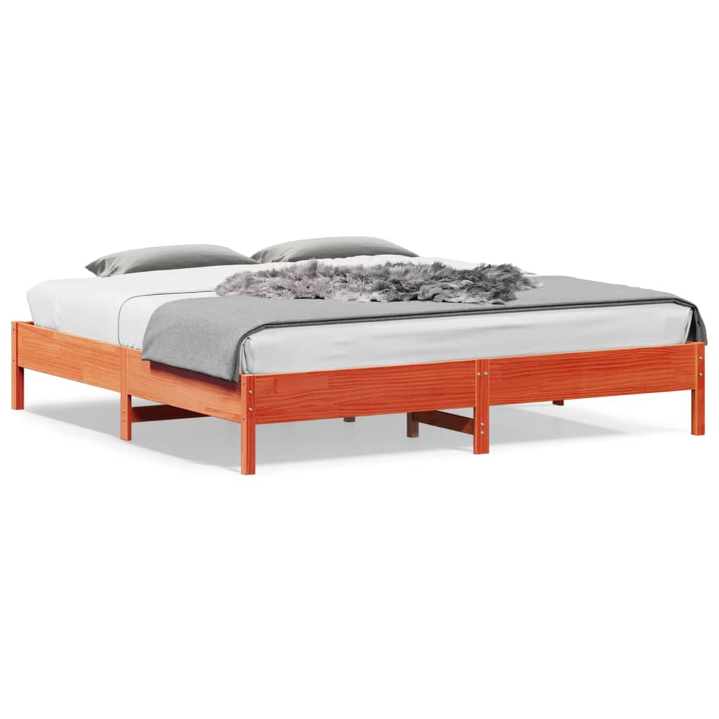 Cadre de lit sans matelas cire marron 200x200cm bois pin massif - XIOS