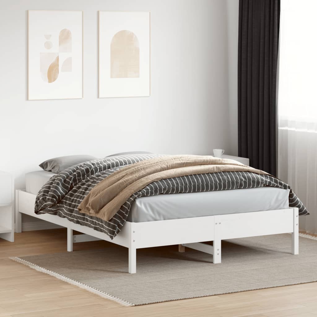 Cadre de lit sans matelas blanc 140x200 cm bois de pin massif - XIOS