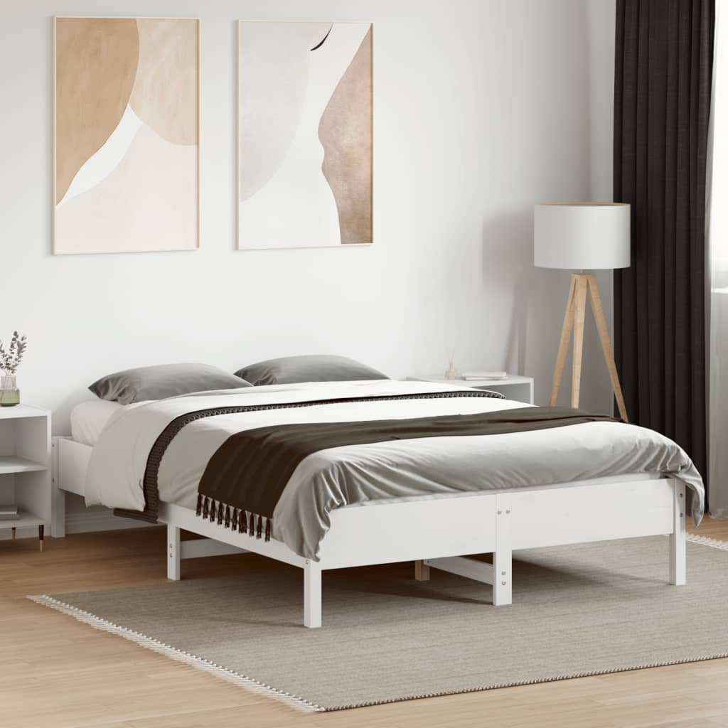 Cadre de lit sans matelas blanc 140x190 cm bois de pin massif - XIOS