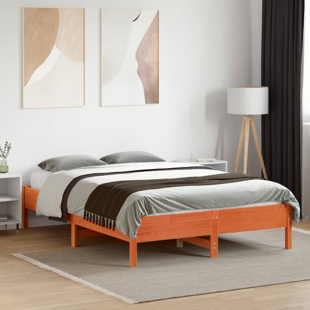 Cadre de lit sans matelas cire marron 140x190cm bois pin massif - XIOS