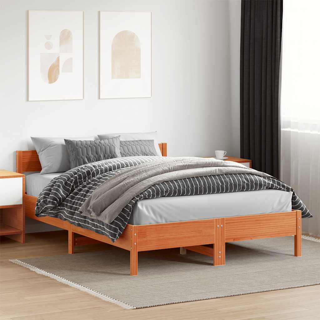 Cadre de lit sans matelas cire marron 160x200cm bois pin massif - XIOS