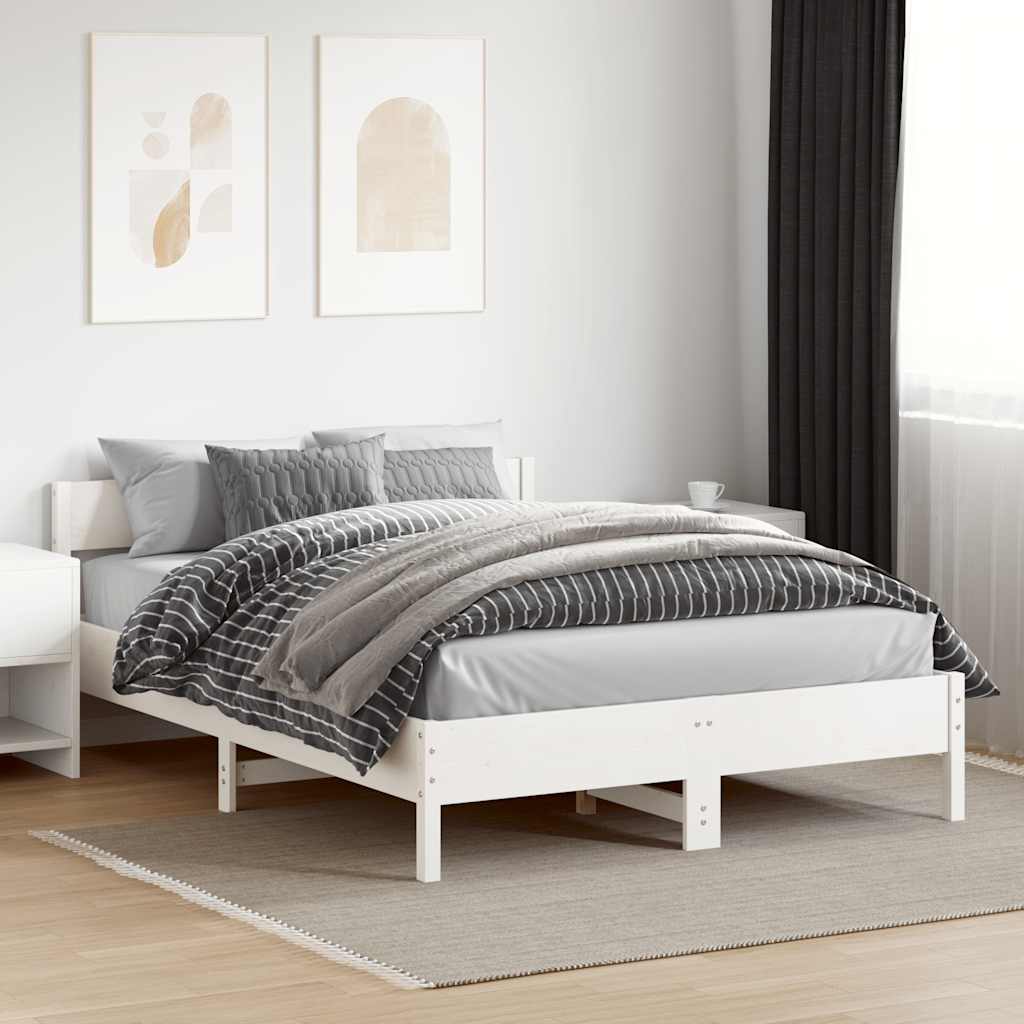 Cadre de lit sans matelas blanc 150x200 cm bois de pin massif - XIOS