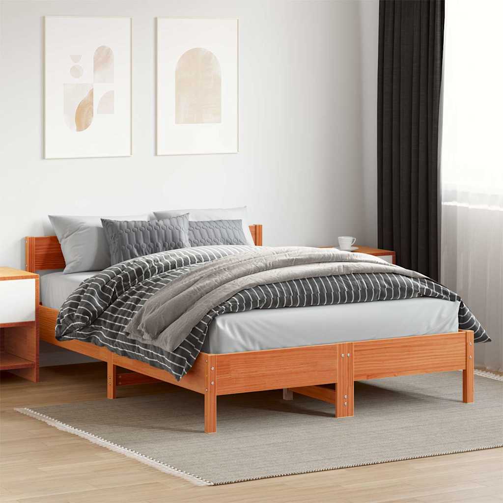 Cadre de lit sans matelas cire marron 150x200cm bois pin massif - XIOS