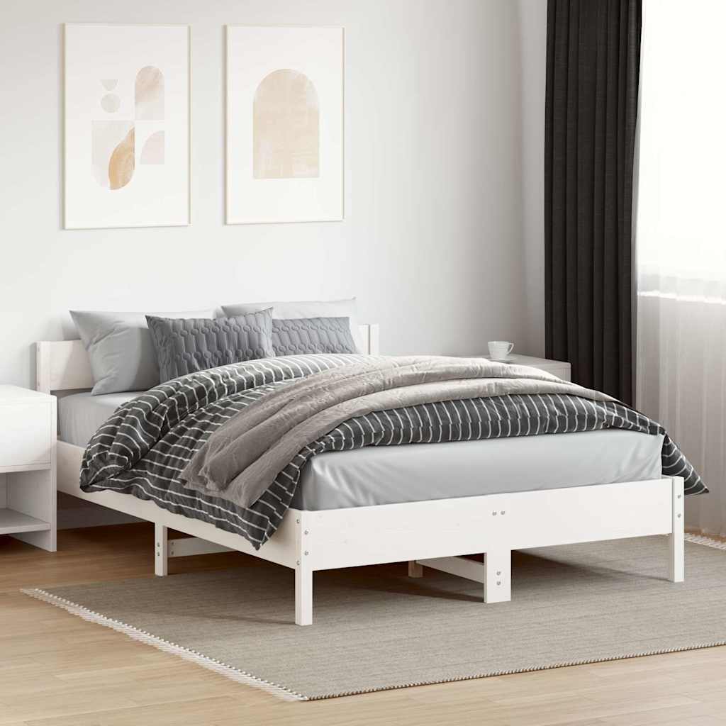 Cadre de lit sans matelas blanc 140x200 cm bois de pin massif - XIOS