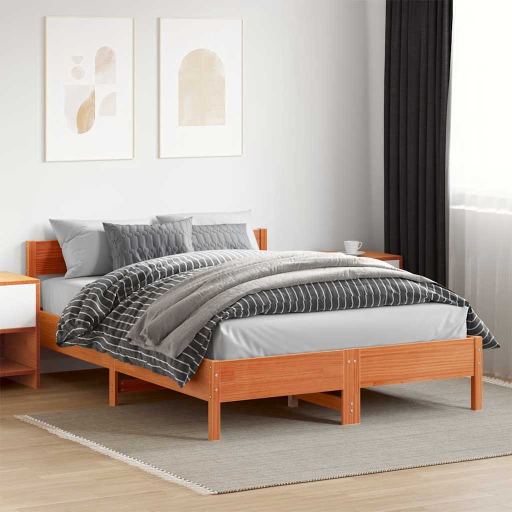 Cadre de lit sans matelas cire marron 140x200cm bois pin massif - XIOS