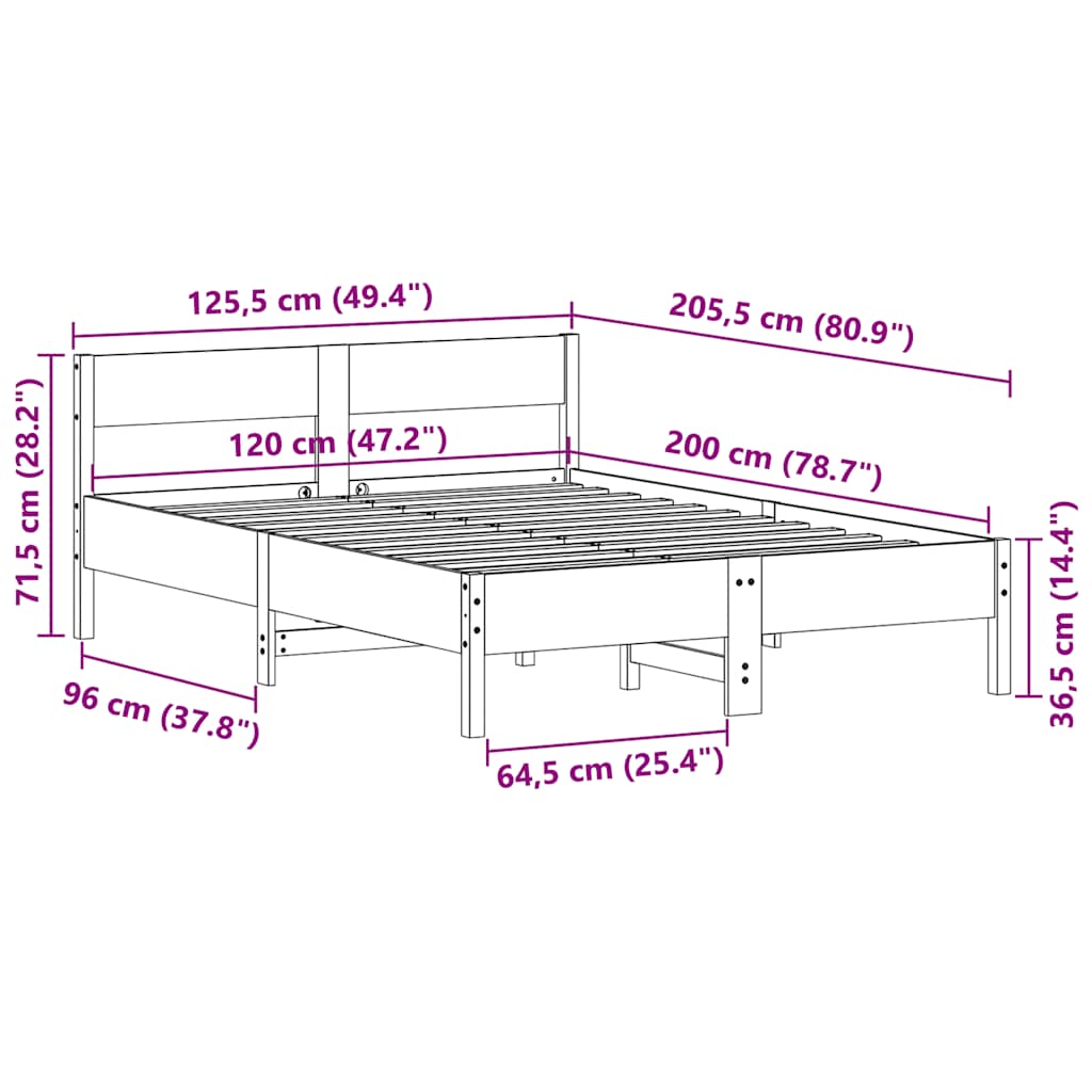 Cadre de lit sans matelas cire marron 120x200cm bois pin massif - XIOS