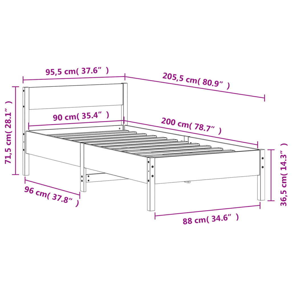 Cadre de lit sans matelas blanc 90x200 cm bois de pin massif - XIOS