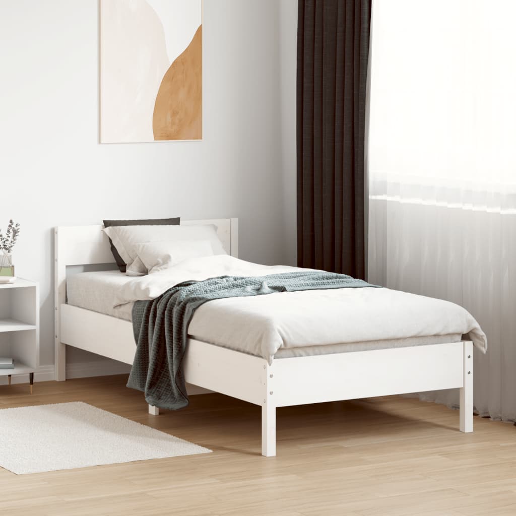 Cadre de lit sans matelas blanc 90x200 cm bois de pin massif - XIOS