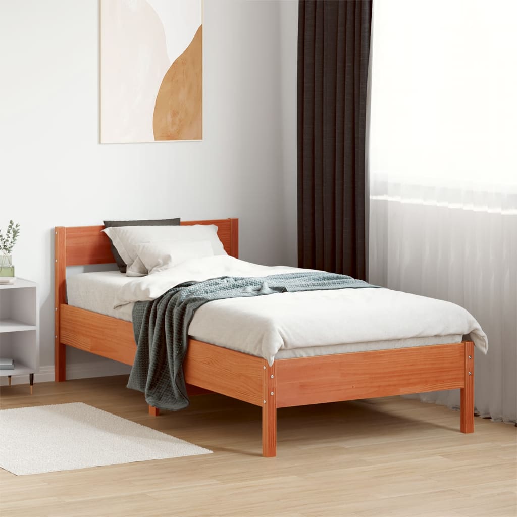 Cadre de lit sans matelas cire marron 90x200 cm bois pin massif - XIOS