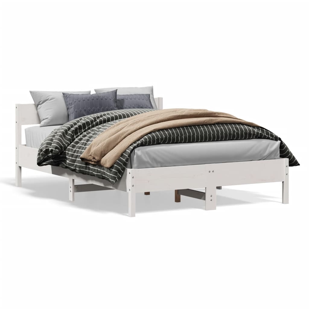 Cadre de lit sans matelas blanc 140x190 cm bois de pin massif - XIOS