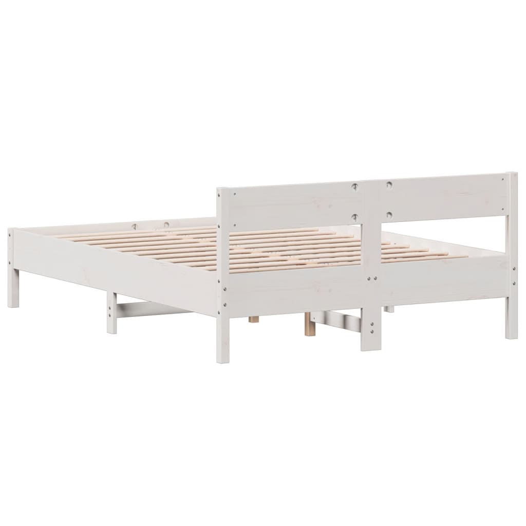 Cadre de lit sans matelas blanc 140x190 cm bois de pin massif - XIOS