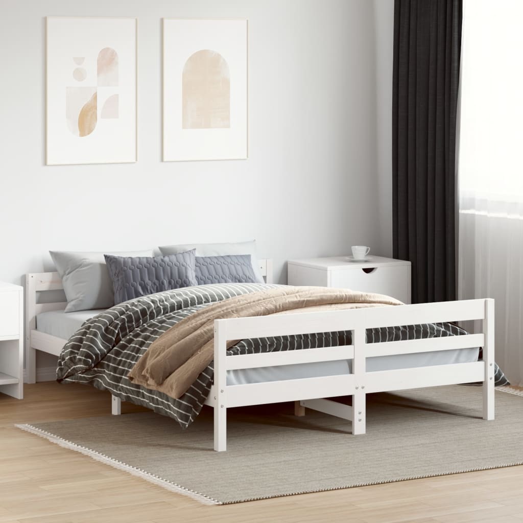Cadre de lit sans matelas blanc 140x200 cm bois de pin massif - XIOS