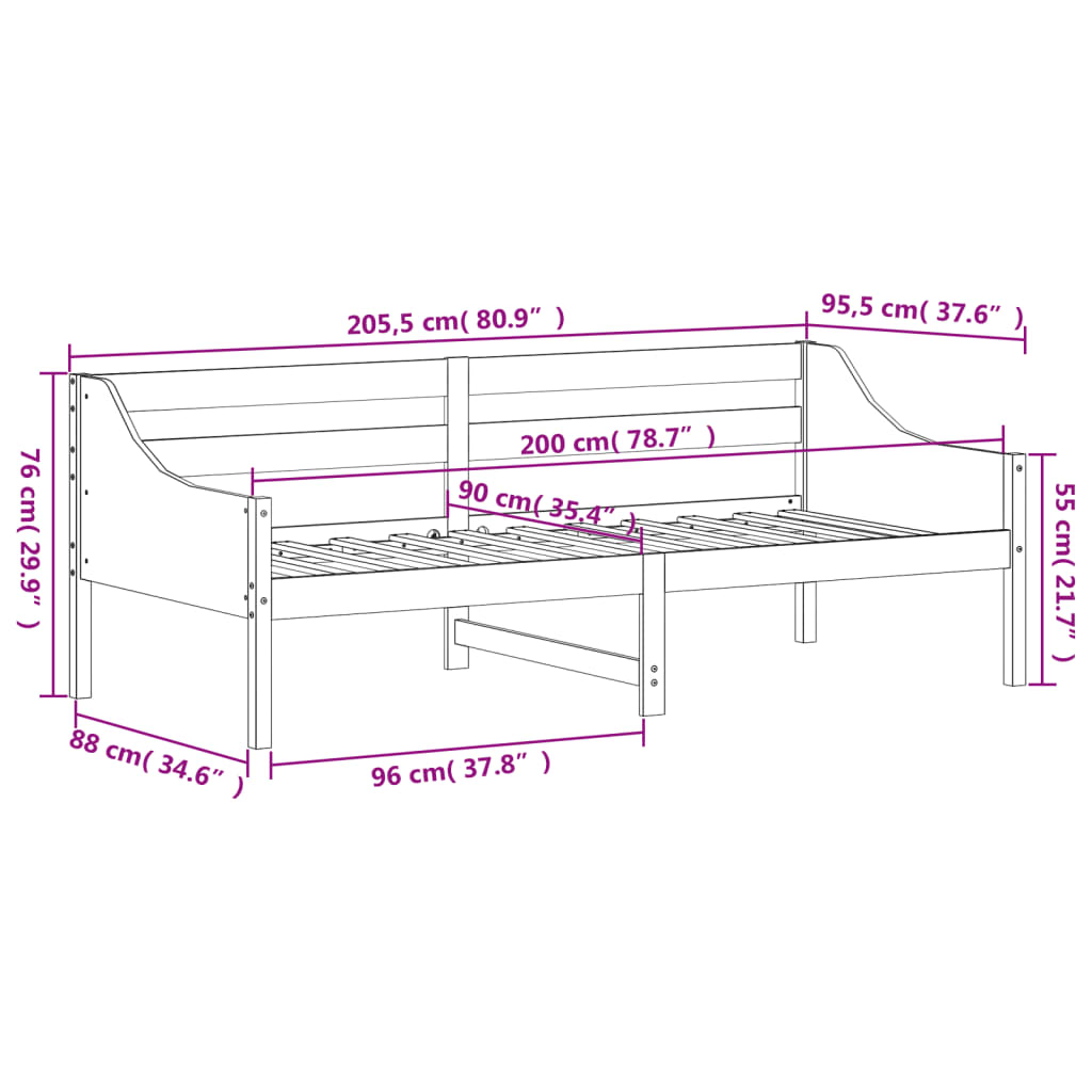 Lit de jour sans matelas blanc 90x200 cm bois de pin massif - XIOS