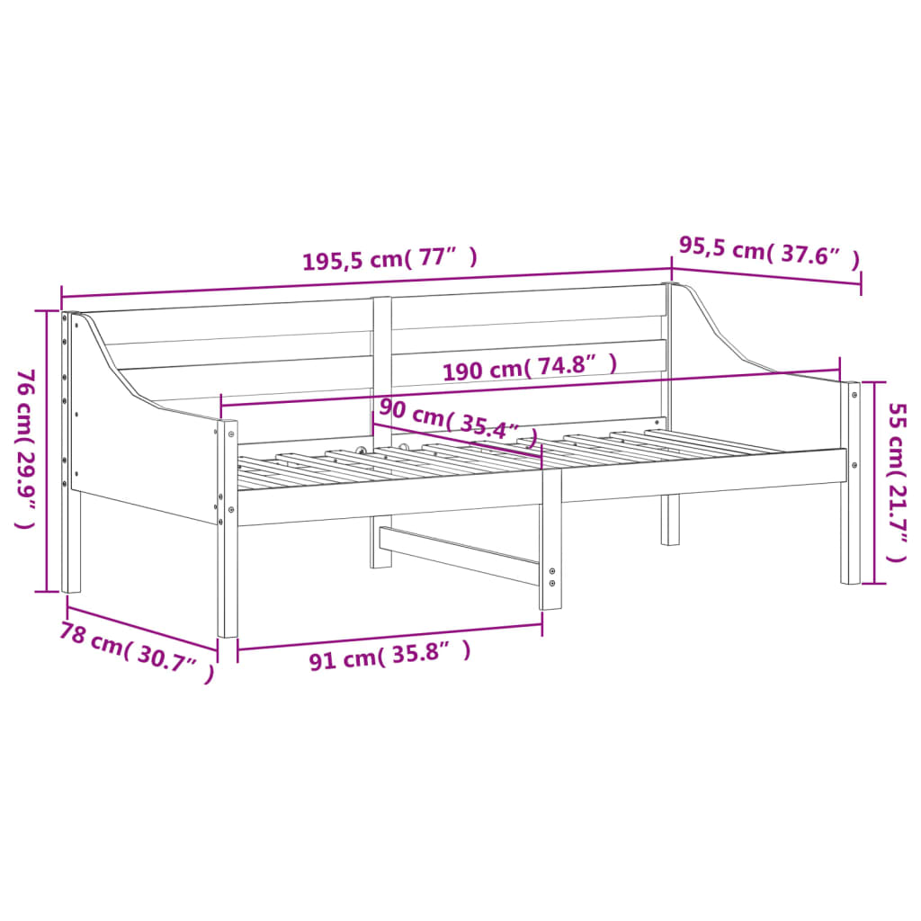 Lit de jour sans matelas blanc 90x190 cm bois de pin massif - XIOS