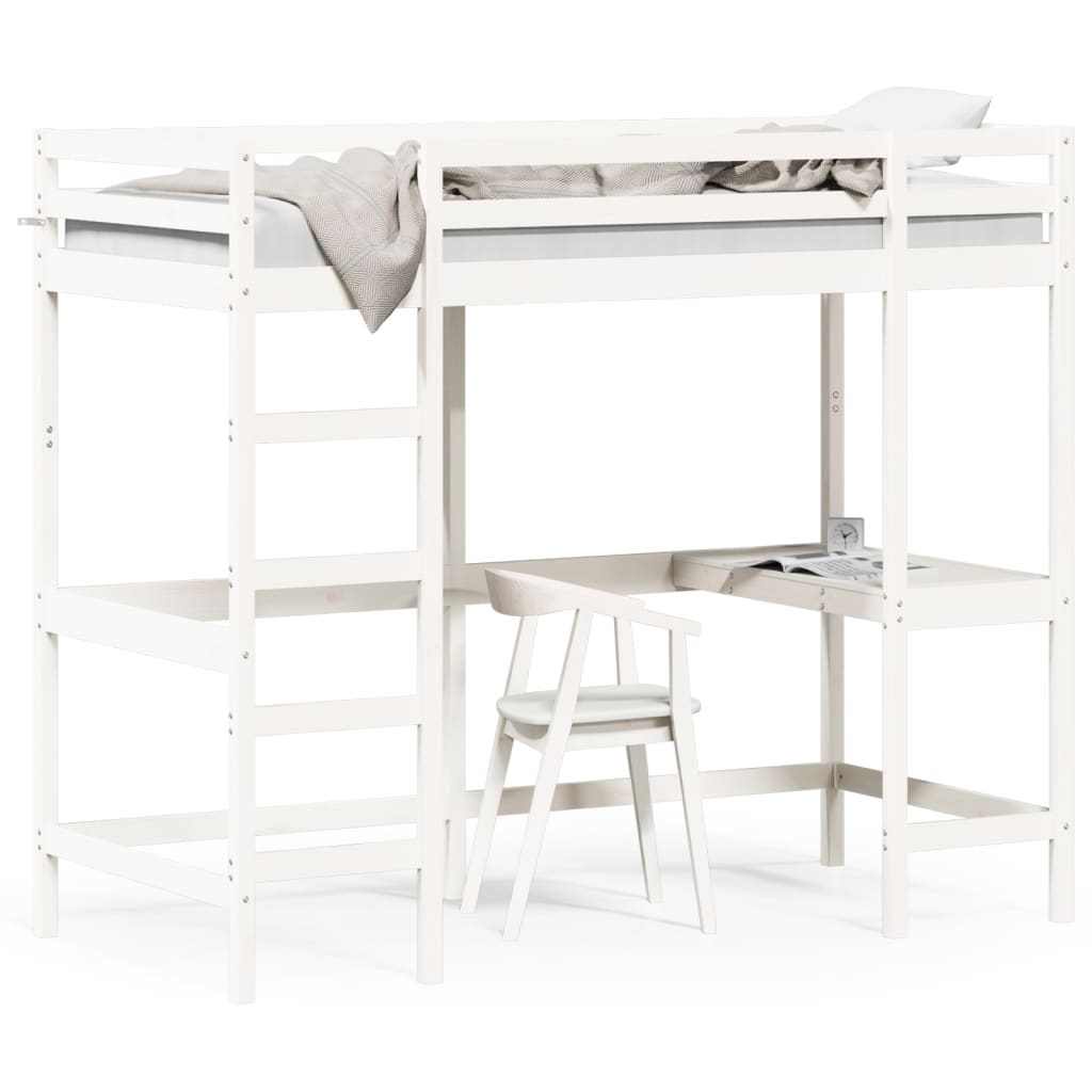Lit superposé sans matelas blanc 90x200 cm bois de pin massif - XIOS
