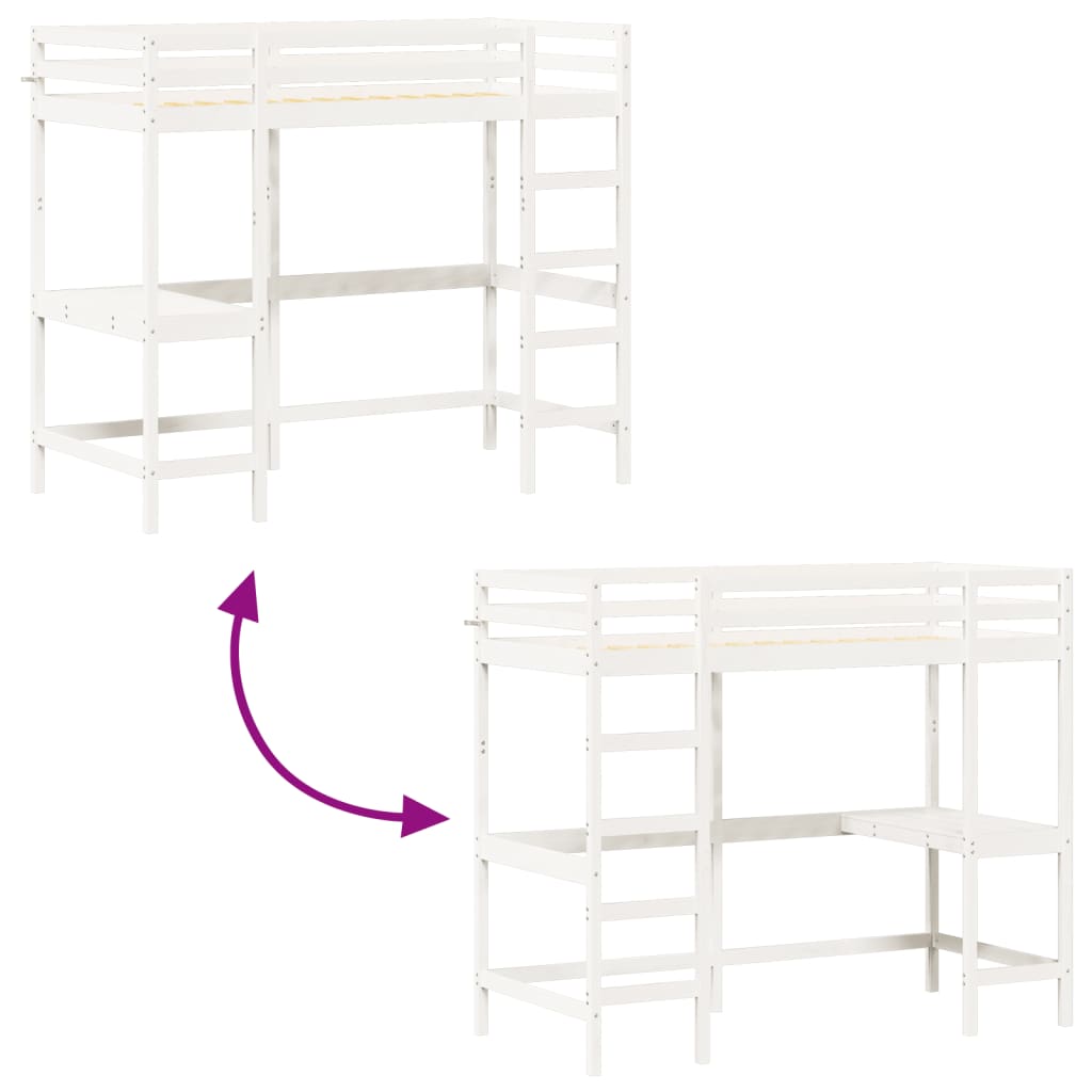 Lit superposé sans matelas blanc 90x200 cm bois de pin massif - XIOS