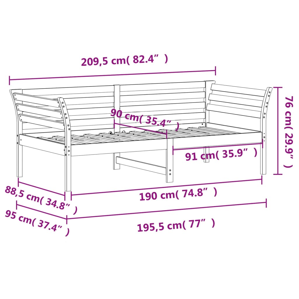 Lit de jour sans matelas blanc 90x190 cm bois de pin massif - XIOS