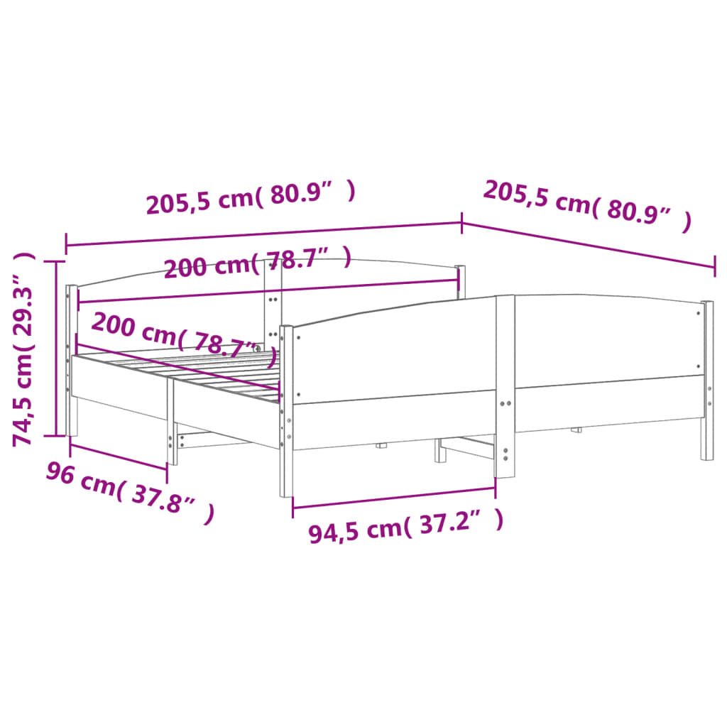 Cadre de lit sans matelas cire marron 200x200cm bois pin massif - XIOS