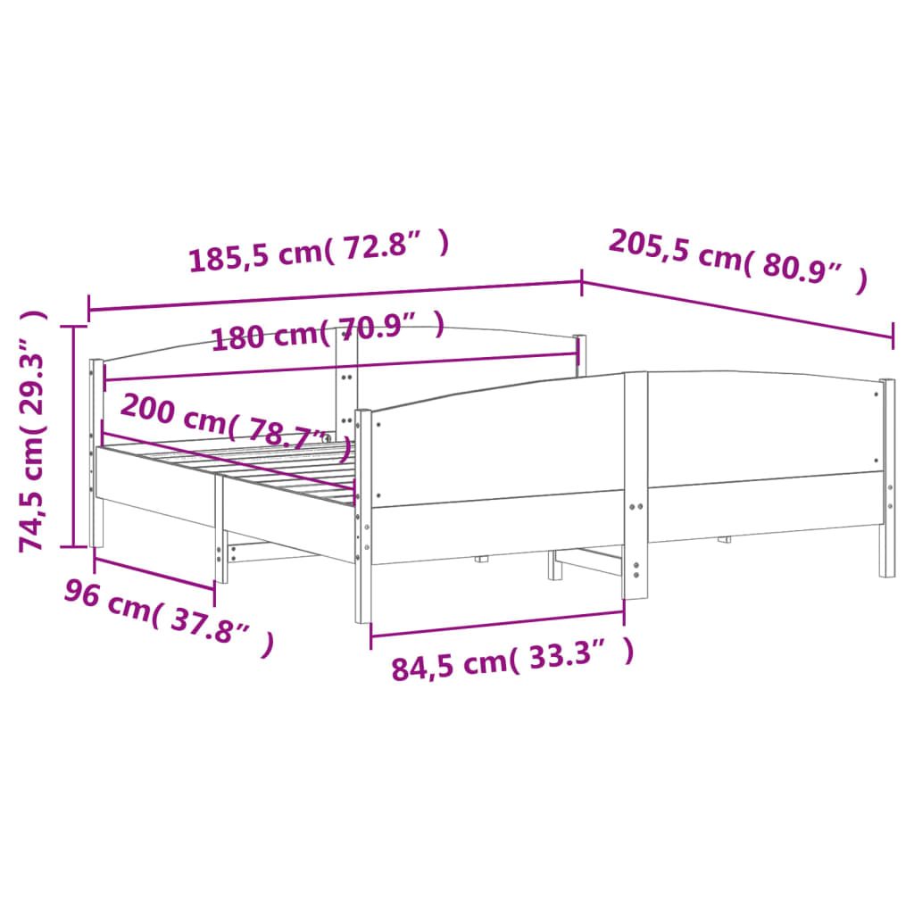 Cadre de lit sans matelas blanc 180x200 cm bois massif de pin - XIOS