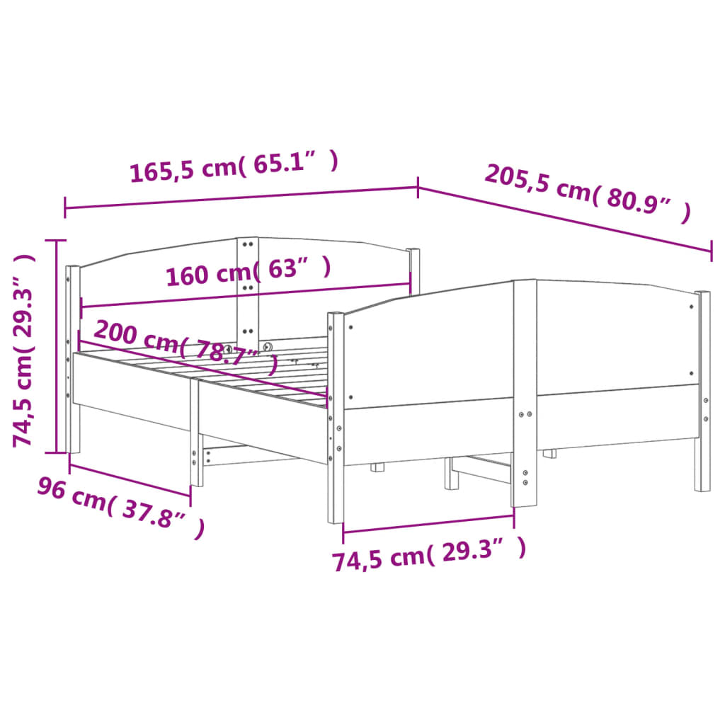 Cadre de lit sans matelas cire marron 160x200cm bois pin massif - XIOS