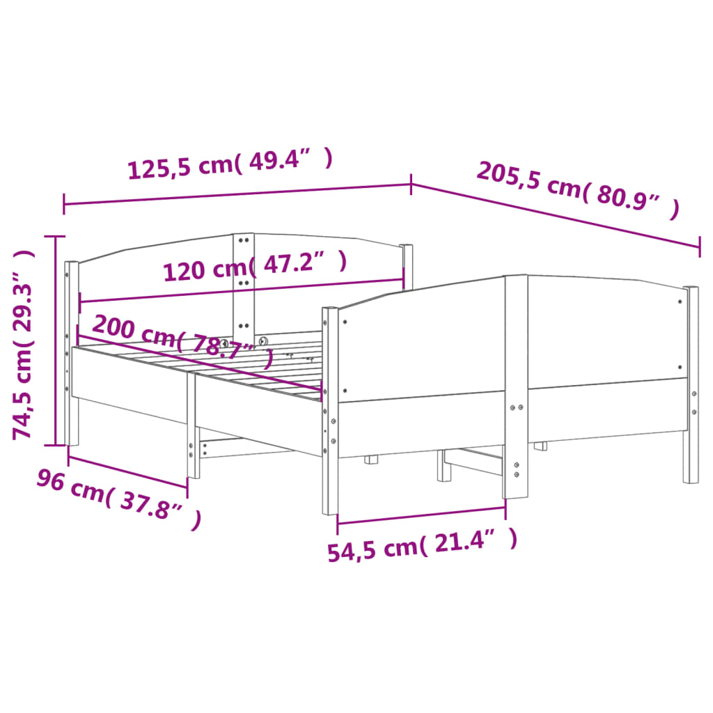 Cadre de lit sans matelas 120x200 cm bois de pin massif - XIOS
