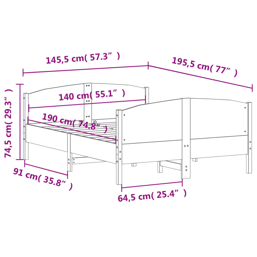 Cadre de lit sans matelas 140x190 cm bois de pin massif - XIOS