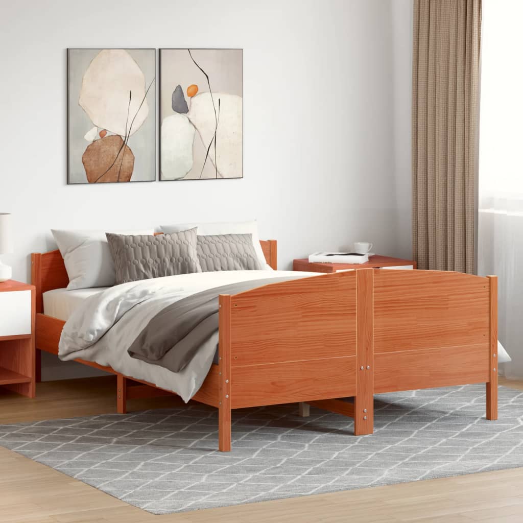 Cadre de lit sans matelas cire marron 140x190cm bois pin massif - XIOS