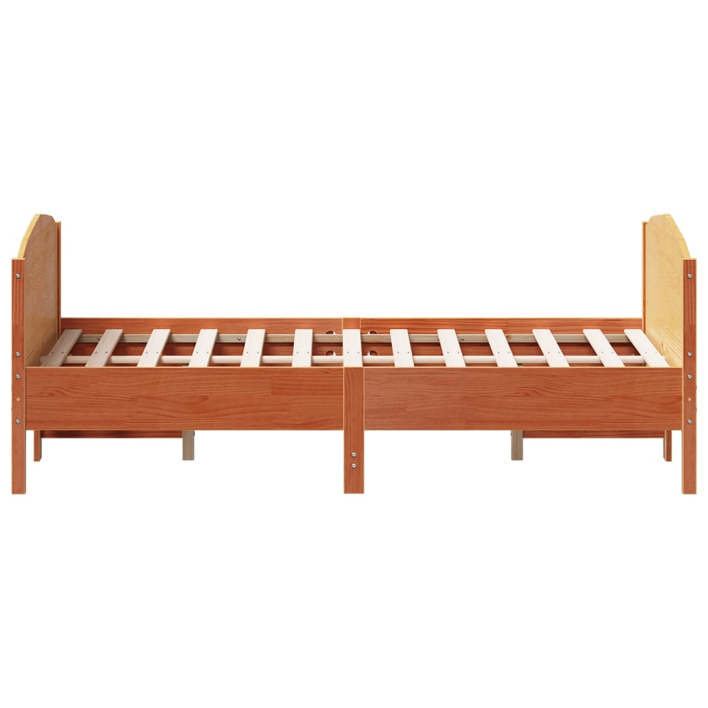 Cadre de lit sans matelas cire marron 135x190cm bois pin massif - XIOS