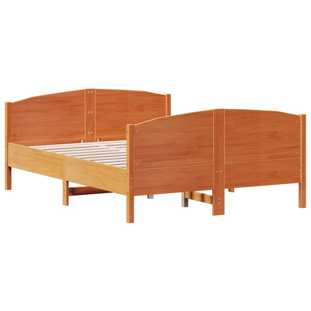 Cadre de lit sans matelas cire marron 135x190cm bois pin massif - XIOS