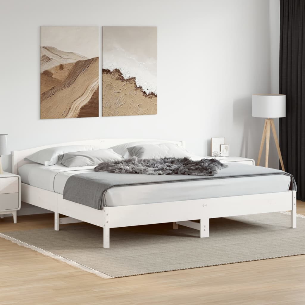 Cadre de lit sans matelas blanc 200x200 cm bois massif de pin - XIOS
