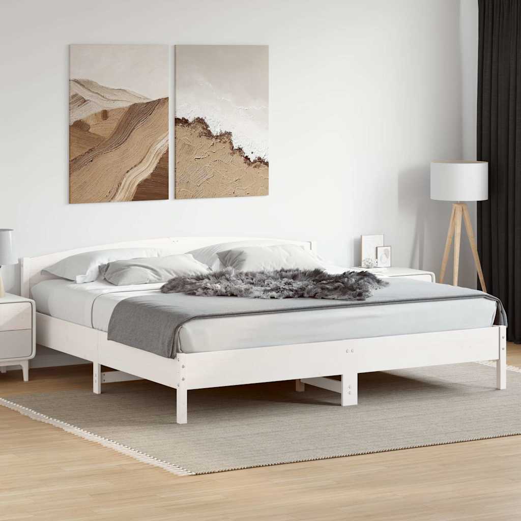 Cadre de lit sans matelas blanc 200x200 cm bois massif de pin - XIOS