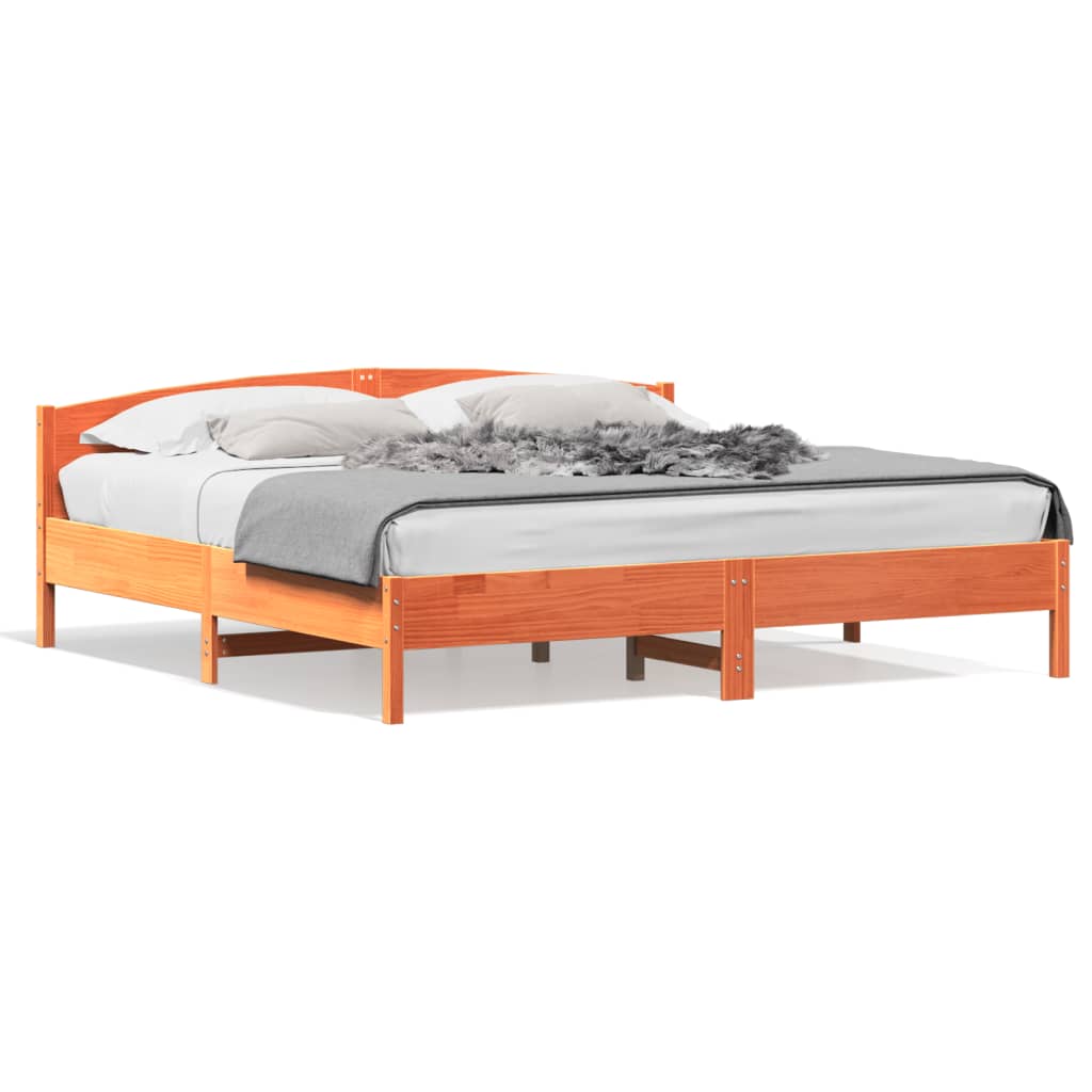Cadre de lit sans matelas cire marron 180x200cm bois pin massif - XIOS