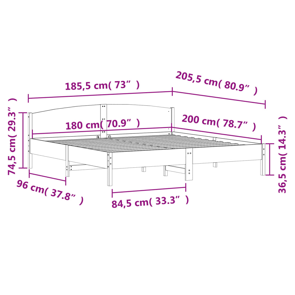 Cadre de lit sans matelas cire marron 180x200cm bois pin massif - XIOS