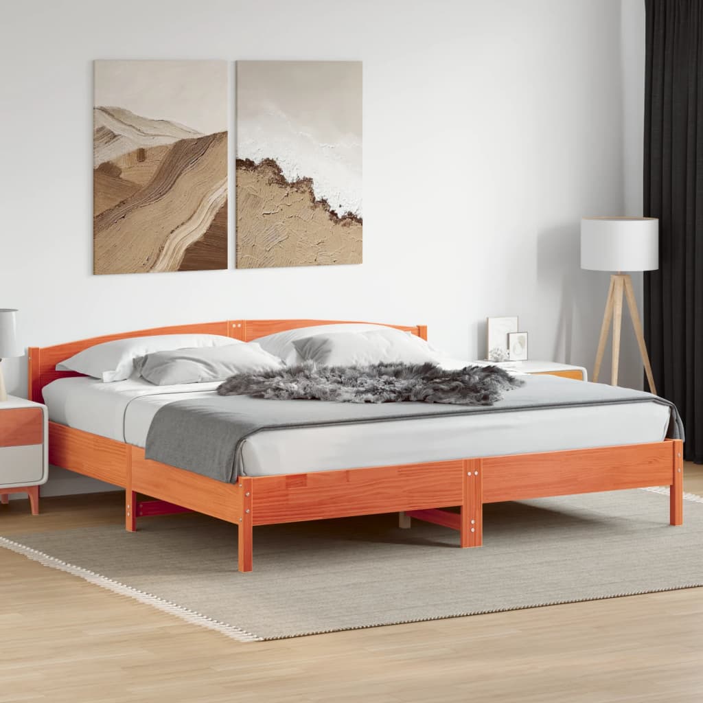 Cadre de lit sans matelas cire marron 180x200cm bois pin massif - XIOS