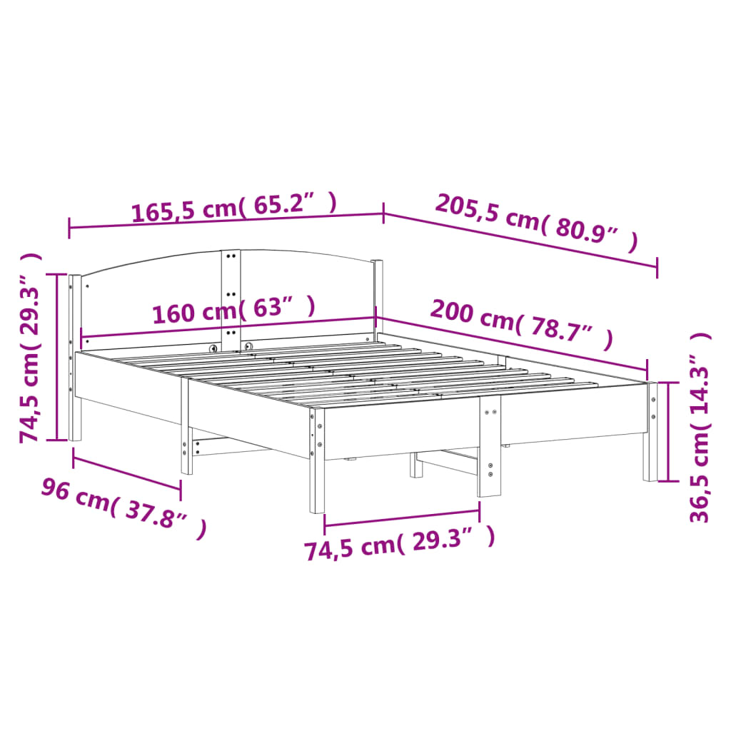 Cadre de lit sans matelas cire marron 160x200cm bois pin massif - XIOS